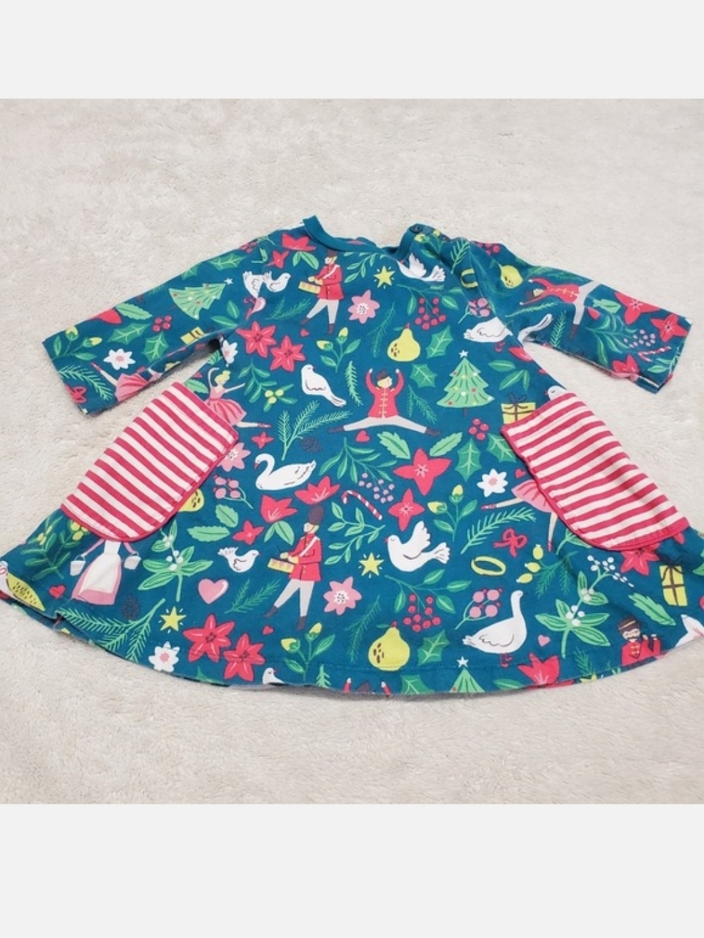 Mini Boden‎ Teal Green Red Christmas Holiday Dress Girl Kid 2 3 Casual Whimsical
